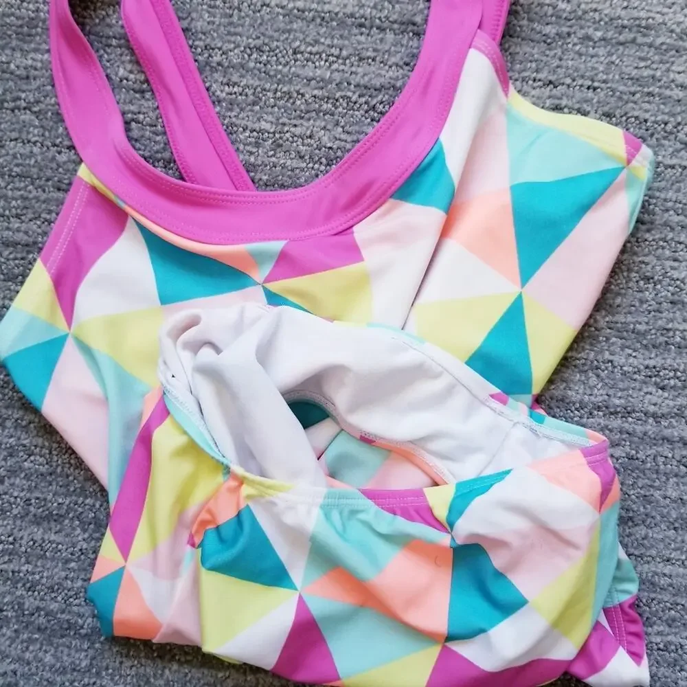 Crazy 8 One Piece Geo Neon Swimsuit, Girls Size 14